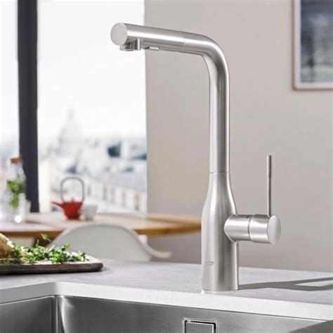 Grohe Essence Supersteel High Spout Pullout Kitchen Sink Mixer Tap