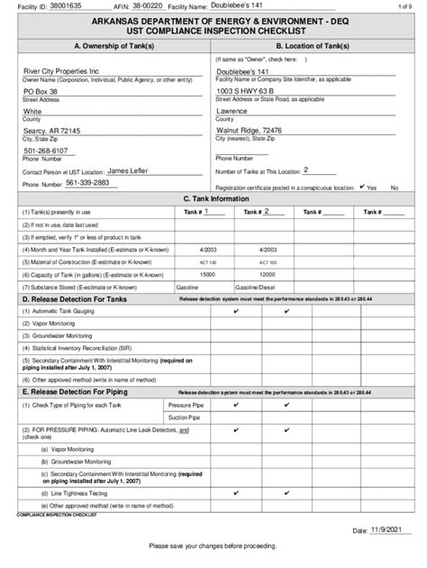 Fillable Online Underground Storage Tank Inspection Checklist Fax