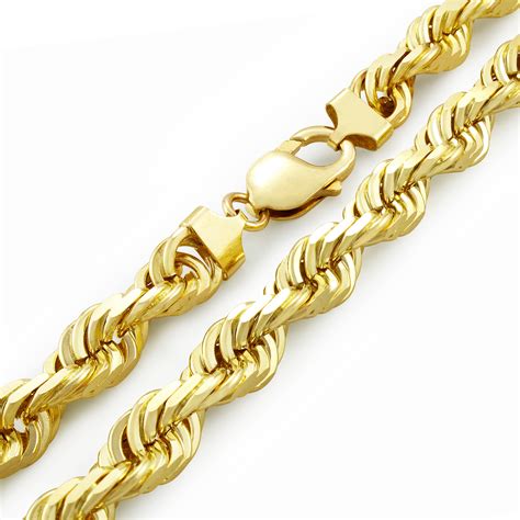 Real 10k gold franco gold chain necklace,26 inch,2mm diamond cuts, rope,cuban,n. NuraGold - Men's 14k Yellow Gold Solid 10mm Diamond Cut Rope Chain Necklace, 24"- 30" - Walmart ...