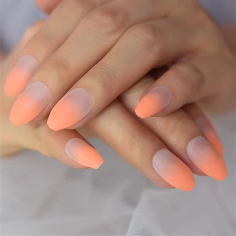 Salon Acrylic French Nails Short Length Ombre Round French Tips Glitter