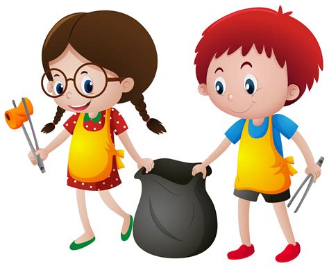 Boy And Girl Picking Up Trash 381746 Vector Art At Vecteezy