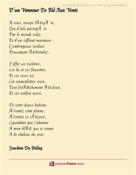 Dun Vanneur De Blé Aux Vents Poem By Joachim Du Bellay