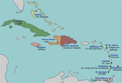 Map Of Caribbean Islands With Capitals