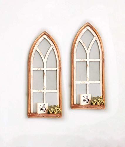 2 Cathedral Arch Window Frames Shelf 30 Inch Farmhouse Cottage Decor