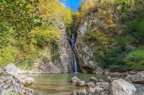 Waterfall On The River Agura Sochi National Park Russia Stock Image