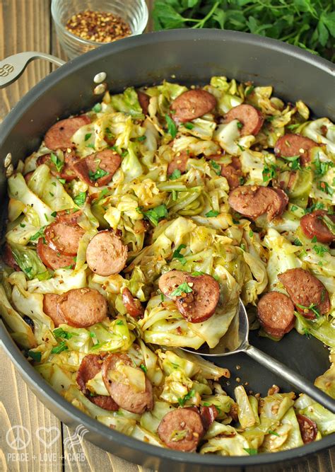 If you liked this low carb cabbage recipe, then you might like my recipes for cabbage wrapped pork dumplings, cabbage wrapped chicken enchiladas, or shrimp stir fry. Fried Cabbage with Kielbasa | Peace Love and Low Carb ...
