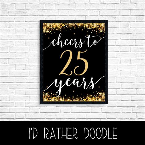 Cheers To 25 Years Printable Gold Glitter Sign 25th Etsy