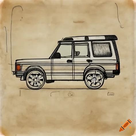 Drawing Of Land Rover Discovery 2 On Vintage Paper
