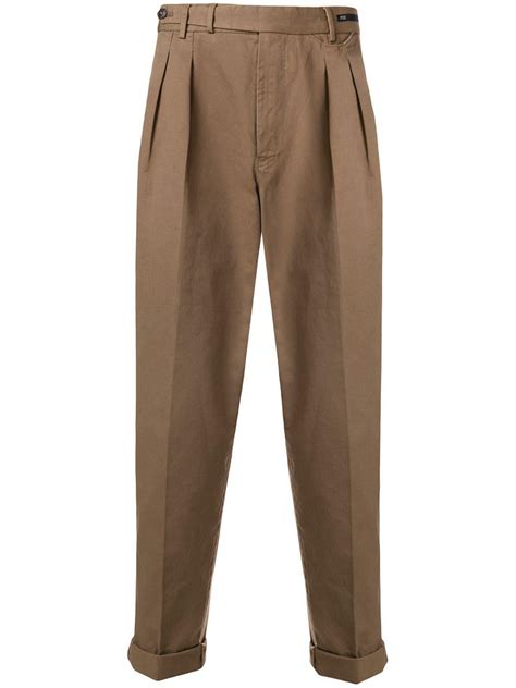 Pt01 Cotton Pleated Tapered Trousers In Brown For Men Lyst