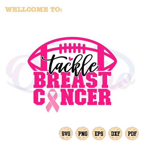 Tackle Breast Cancer Svg Football Pink Ribbon Graphic Design Cutting File