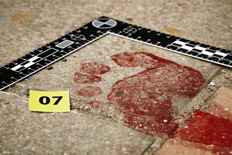 Bloody Footprint On Crime Scene Stock Photo Image Of Detective