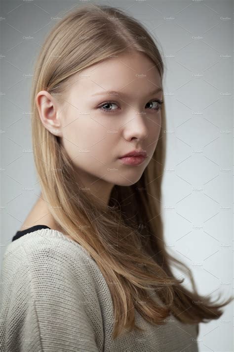Beautiful Teen Girl Portrait Stock Photo Containing Alone And
