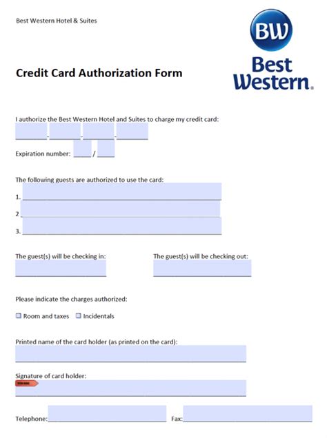Free Best Western Credit Card Authorization Form Pdf