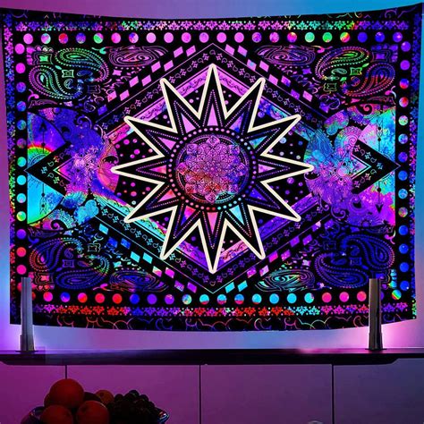 Goory Psychedelic Trippy Blacklight Tapestry Luminous Tapestry Throw