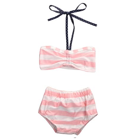 2017 Summer Infant Kids Girls Bikini Set Striped Swimwear Swimsuit