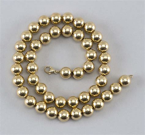 Lot 14kt Gold Bead Necklace Approx 10mm Beads Length 20approx 14