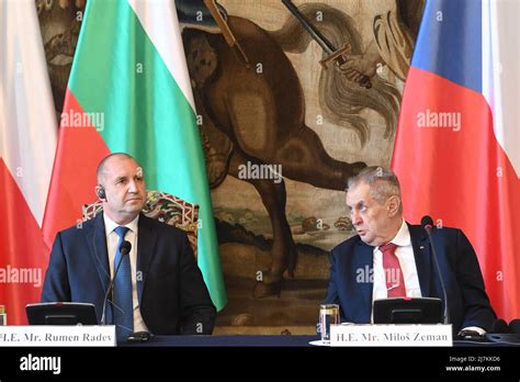 Prague Czech Republic 10th May 2022 Czech President Milos Zeman Right Meets His Bulgarian