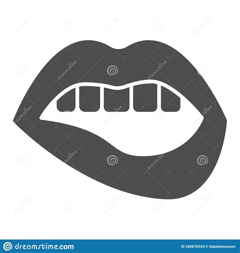 Bite Sexy Lips Drawing Red Lips Biting Retro Icon Isolated On Skin Color Background Vector