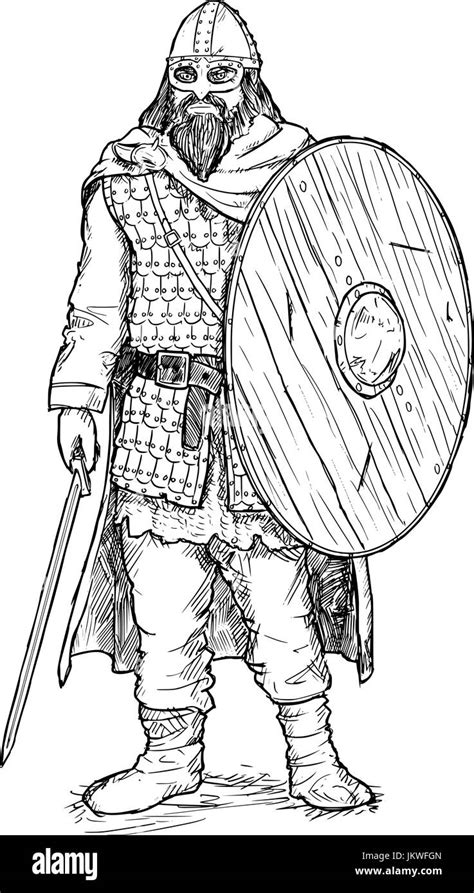 Hand Drawing Pen And Ink Illustration Of Ancient Viking Warrior In