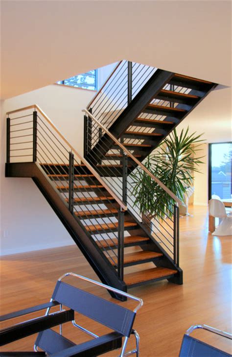 Contemporary Stairs Contemporary Staircase With Black Metal Railing