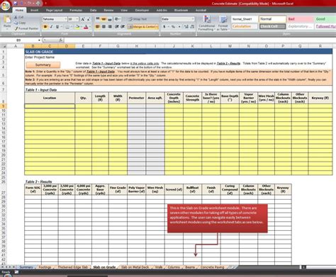 Concrete Takeoff Excel Spreadsheet Db Excel Com