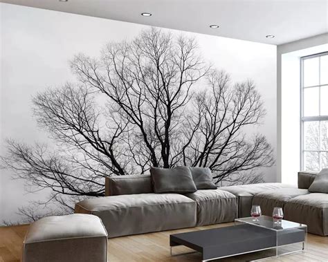 Beibehang Mural Wallpaper Modern Minimalist Black And White Tree Canopy