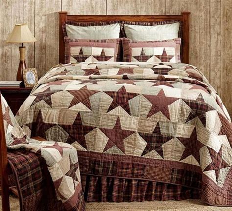 Western Country Plaid Star 3pc Full Queen Quilt Set Red Rustic Cabin