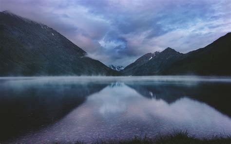 Download Wallpaper 3840x2400 Mountains Lake Fog Clouds Altai