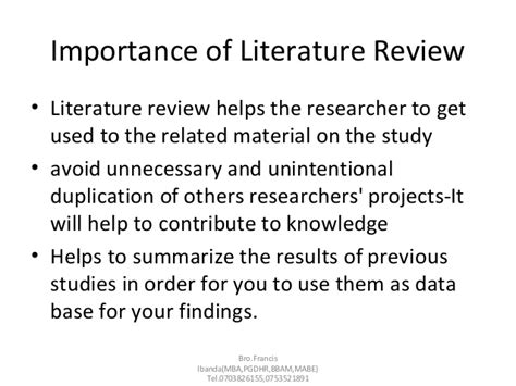 Either way, a literature review is supposed to provide the researcher/author and the audiences with a general. Literature Review