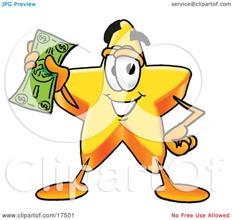 Clipart Picture Of A Star Mascot Cartoon Character Holding A Dollar