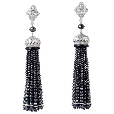 1960s Tiffany And Co Seed Pearl Black Onyx Diamond Platinum Tassel Earrings At 1stdibs