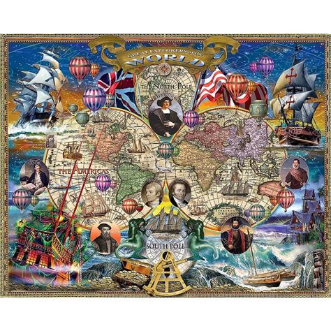 White Mountain Puzzles Great Explorers Of The World Map 1000 Piece