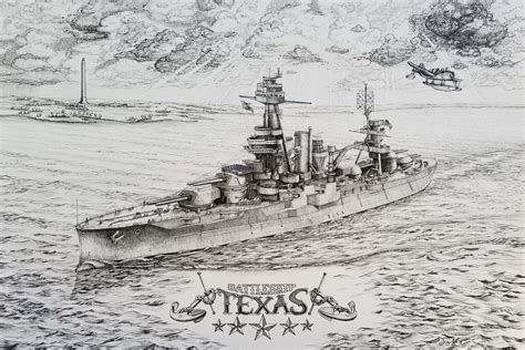 The Battleship Texas Print Of A Pen And Ink Drawing Us Navy Etsy Uk