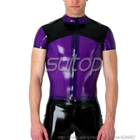 Suitop Fashion Mens Rubber Latex Short Sleeve Tight T Shirt With Front