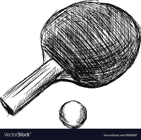 Hand Sketch Table Tennis Racket And Ball Vector Image