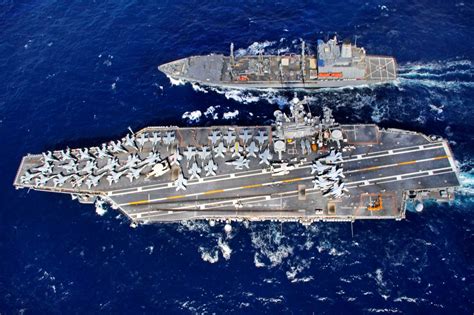 An Aerial View Of The Aircraft Carrier Uss George Washington Shows It