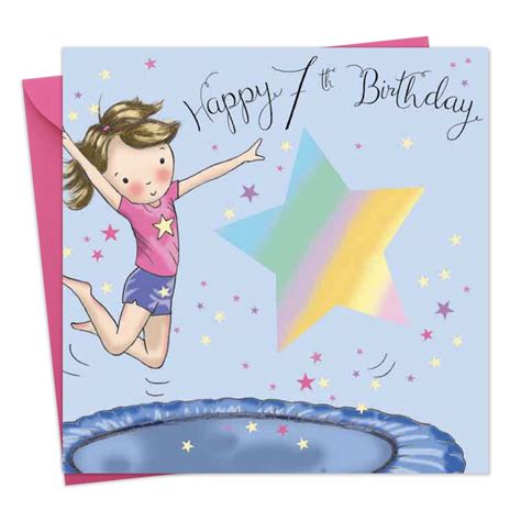Buy Twizler 7th Birthday Card For Girl With Trampoline Seven Year Old
