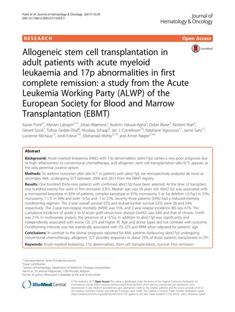 Pdf Allogeneic Stem Cell Transplantation In Adult Patients With Acute