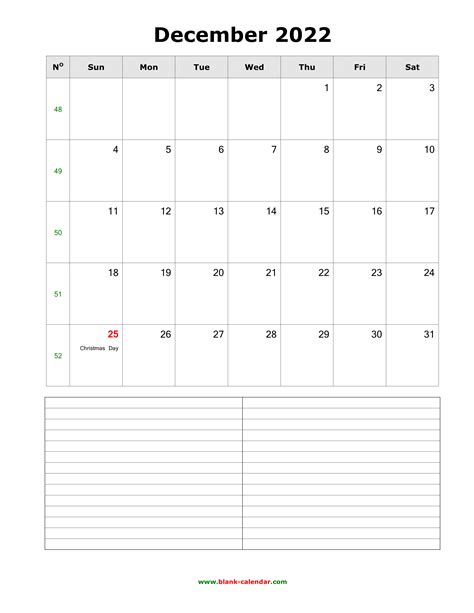 Blank Calendar Template December 2022