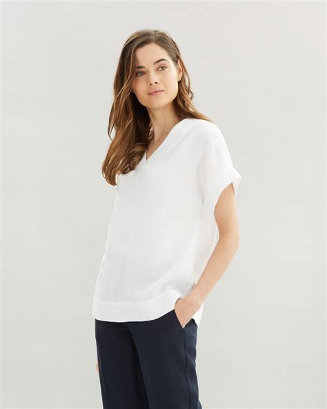 V Neck Linen T Shirt White V Necks Linen Tshirts V Neck