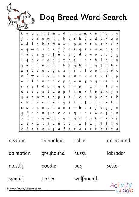 Dog Word Search Dog Breed Word Search Roderick Howe