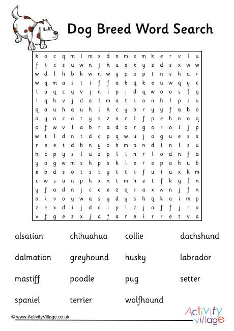 Dog Word Search Puzzles Printable