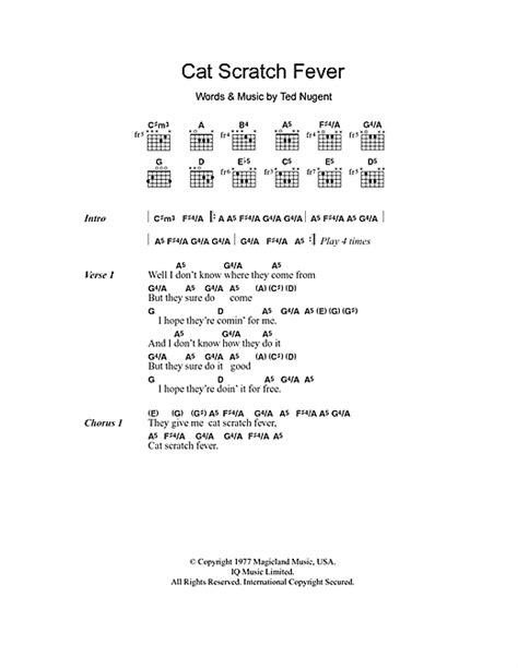 Cat Scratch Fever Sheet Music By Ted Nugent Lyrics And Chords 101285