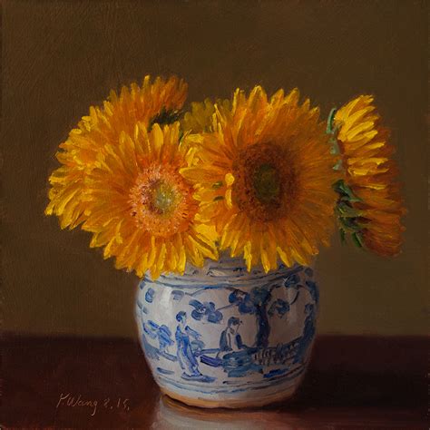 Wang Fine Art Sunflower In An Oriental Vase Still Life Painting