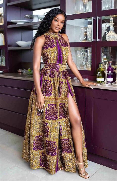 Zahra Modern African Print Dresses African Wax Print Sleeveless Turtleneck Maxi Dress Jes