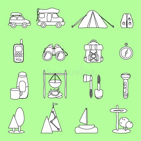 Conjunto De 16 Elegantes Iconos Vectoriales Para Turismo Aventura