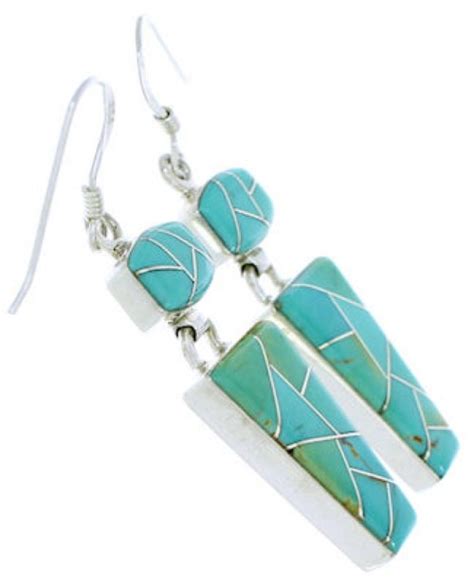 Genuine Sterling Silver And Turquoise Hook Dangle Earrings EX29523