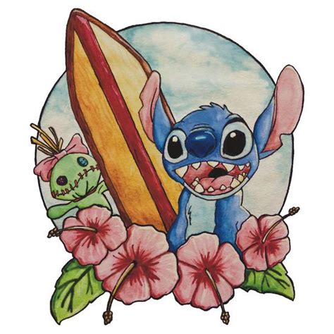 Surfing Stitch And Scrump By Celinaserenity Lilo And Stitch Drawings
