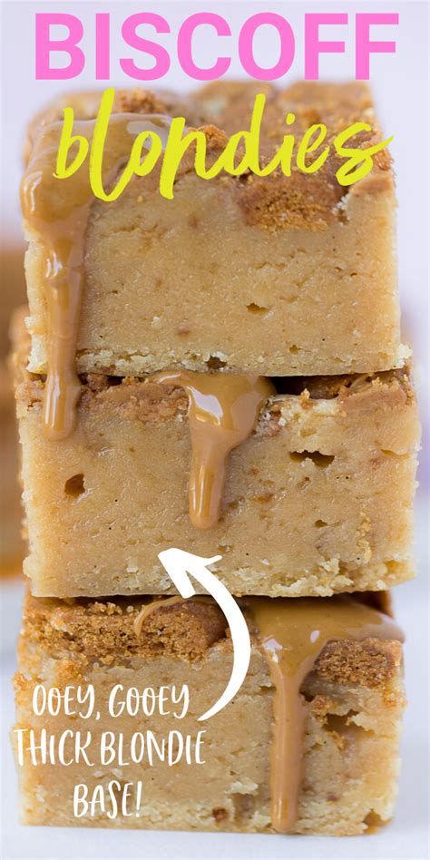 Thick And Gooey Biscoff Blondies Made From White Chocolate And Biscoff