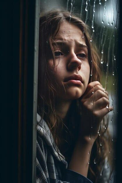 Premium Ai Image Student Young Girl Crying On The Window Due To